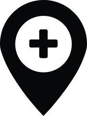 Hospital or pharmacy map direction silhouette vector icon editable design for doctor, health, clinic, care, illustration