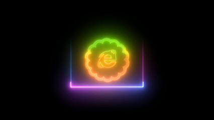 Glowing Neon Internet Explorer Logo Encased in a Square Frame Against a Black Background