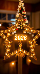 Illuminated 2026 Star Festive New Years Decor Holiday Lights Christmas Ornament
