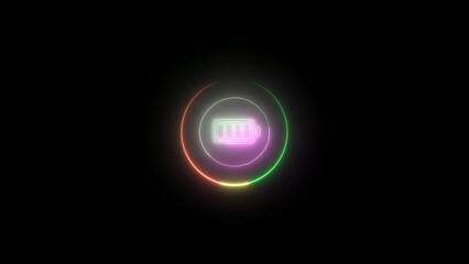 Neon Battery Icon with Circular Gradient on Black Background for Technology and Energy Concepts