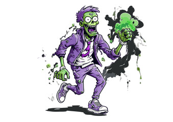 Obraz premium Running Zombie Illustration Spooky Green Undead Character Art