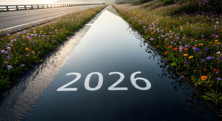 2026 New Year Reflection in Water Path Flowers Future Perspective