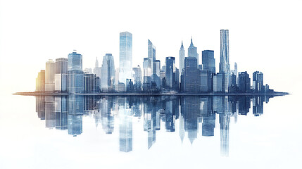 Obraz premium modern city skyline with reflections in water, showcasing tall buildings and serene atmosphere