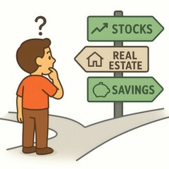 Smart Financial Choices – Cartoon Concept of Investment Decision and Personal Finance Path