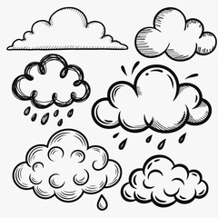 A set of clouds with brush and doodle sketch style.