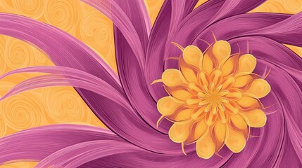 Fototapeta premium Vibrant Flower with Spiraling Leaves and Abstract Swirling Background in Bright Colors