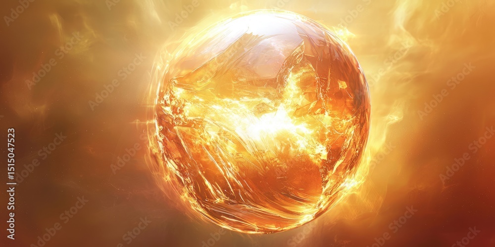 Aufkleber A radiant celestial body wrapped in a transparent tech shell, emitting light pulses, symbolizing the union of nature and innovation.