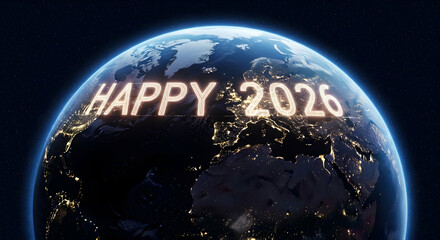 Happy New Year 2026 Global Celebration Earth Background