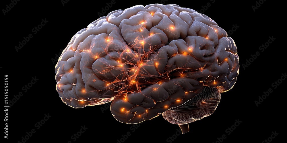 Fototapete the human brains neural networks, with synapses firing and pathways highlighted in high resolution.