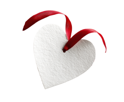 Heart shaped blank tag with red ribbon for gift decoration