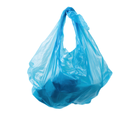 Plastic bag hanging with contents visible in bright color