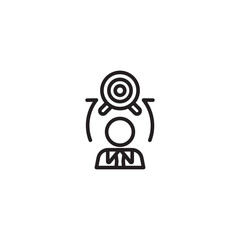 An outline icon featuring a person with a target symbol above their head, encircled by two arrows. This represents setting goals, focus, aiming for success, or personal objectives.