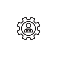 An outline icon showing a person's silhouette within a gear, symbolizing user settings, account management, personal preferences, or profile customization.