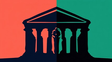 Fototapeta premium Abstract Representation of Classical Architecture with Contrasting Colors and Silhouettes