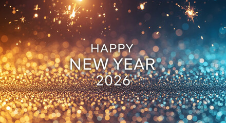Happy New Year 2024 Festive Background with Glittering Lights and Sparkles