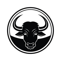 Black and white bull head in circle frame