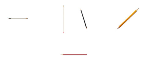 Assorted Colored Pencils on transparent Background Displaying a Variety of Pencil Colors Including Red, transparent, Yellow, White, and Orange Arranged at Angles for Creative Visual Appeal
