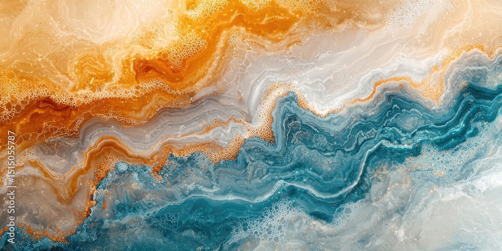 Poster an abstract image featuring digital fluid art with vibrant and flowing patterns that interact seamle