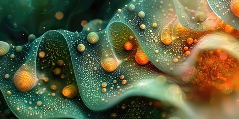 In this abstract scene, natural textures are expressed through abstract forms and colors, blending various textures and patterns to create a sophisticated, immersive visu