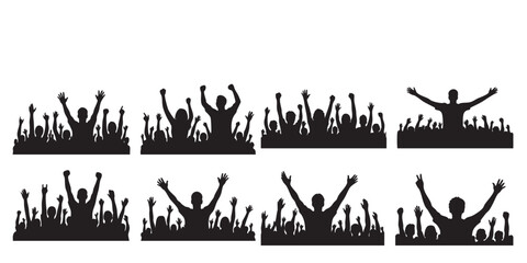 People cheering at concert vector silhouettes set black color isolated on white background