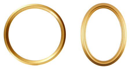 Golden Circular and Oval Picture Frames with Intricate Edges on transparent Background