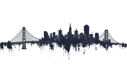 Minimalist San Francisco skyline silhouette with iconic bridge and urban landscape