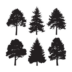 set of vector trees silhouette 