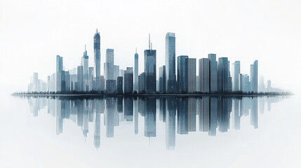 Obraz premium Modern city skyline with reflection on water, showcasing urban architecture and tranquility