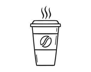 Hot paper coffee cup doodle hand drawn icon. Outline line drawing clipart symbol