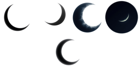 Collection of Various Moon Phases Showcasing Different Textures and Lighting Variations Including Crescent Shapes and Backgrounds in Dark and Light Tones