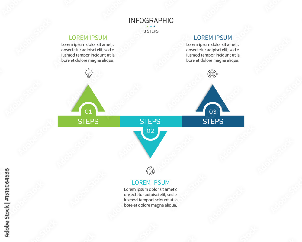 Poster 3 steps infographic template with 3 options. Flowchart that can be used for business report, data visualization and presentation. Timeline infographic elements vector illustration.