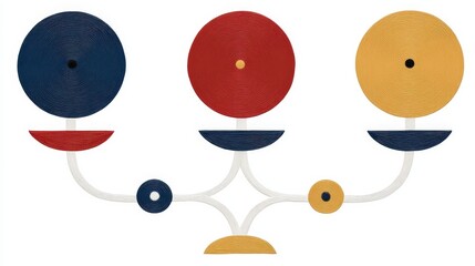 Abstract geometric art composition with bold circles and curved lines in vibrant colors