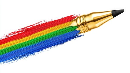 Colorful brush strokes with a shiny golden paintbrush creating a vibrant artwork design