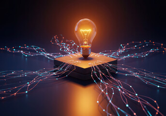 Light bulb innovation concept idea technology artificial intelligence future solutions network data