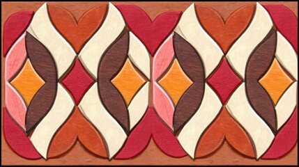 Vibrant Abstract Decorative Pattern with Geometric Shapes in Warm Tones and Smooth Textures
