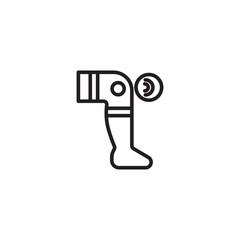 An outline icon of a leg bent at the knee, with a circular element and lines. This can represent knee physiotherapy, joint health, or leg injury.