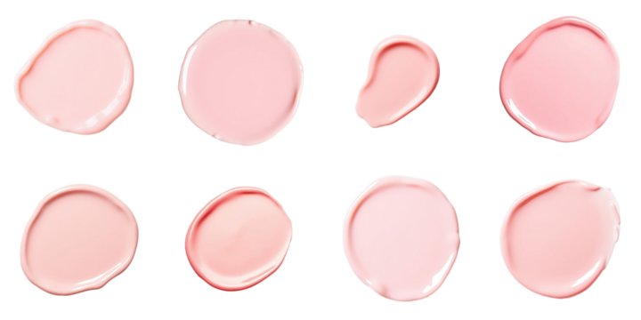 Assorted Pink Paint Blobs on transparent Background Featuring Various Shapes and Sizes Ideal for Artistic Use in Design or Beauty Applications