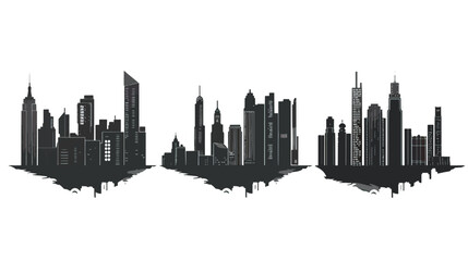 Naklejka premium set of City silhouette in flat style. Modern urban landscape. Vector illustration , black silhouettes isolated on white background
