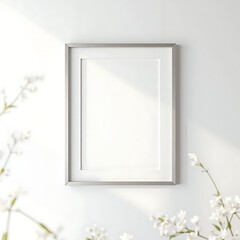 Framed mockup in minimalist room with white wall and natural daylight