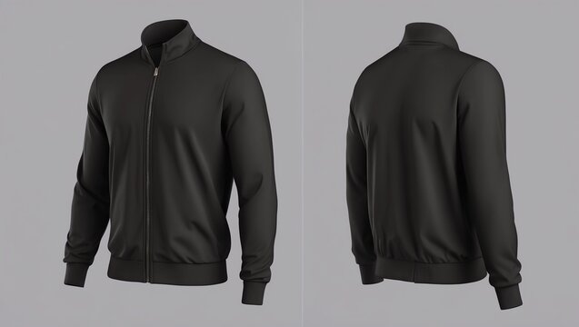Harrington jacket mockup front, side and back views, 3d illustration, 3d rendering