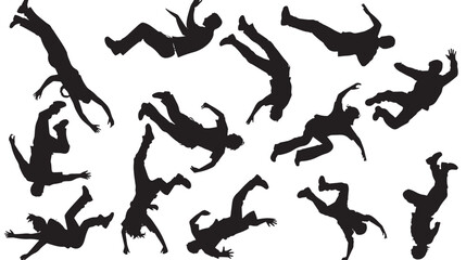 set of falling people silhouettes. vector silhouettes of people falling from a great height. falling female silhouette