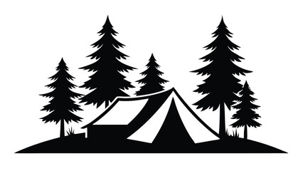 Obraz premium camping-scene-silhouette---tent-and-pine-trees-vec.eps
