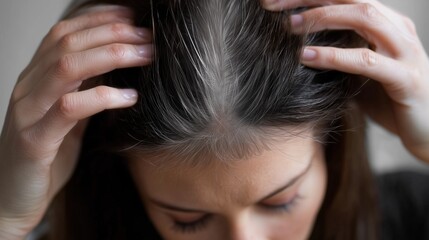 Obraz premium Gros plan sur des cheveux gris pr.coces au niveau des racines su