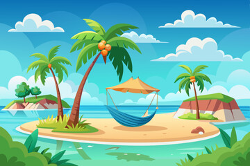Tropical Island Paradise Vector Illustration
