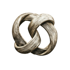 Artistic representation of intertwined strands resembling a knot made from textured materials displayed against a neutral background