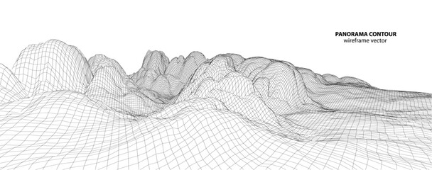 3D wireframe of contour swirl. Abstract wireframe background. vector