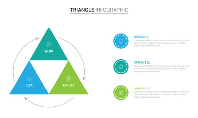 Business triangle diagram infographic design 3 steps on white background