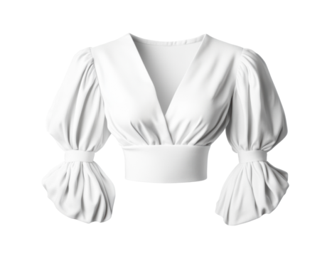 Elegant white blouse with puff sleeves for casual occasions on a transparent background, cut out