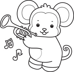 Outline of Cute Monkey icon. Lineart of Funny baby Monkey animal series stock illustration.