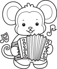 Outline of Cute Monkey icon. Lineart of Funny baby Monkey animal series stock illustration.